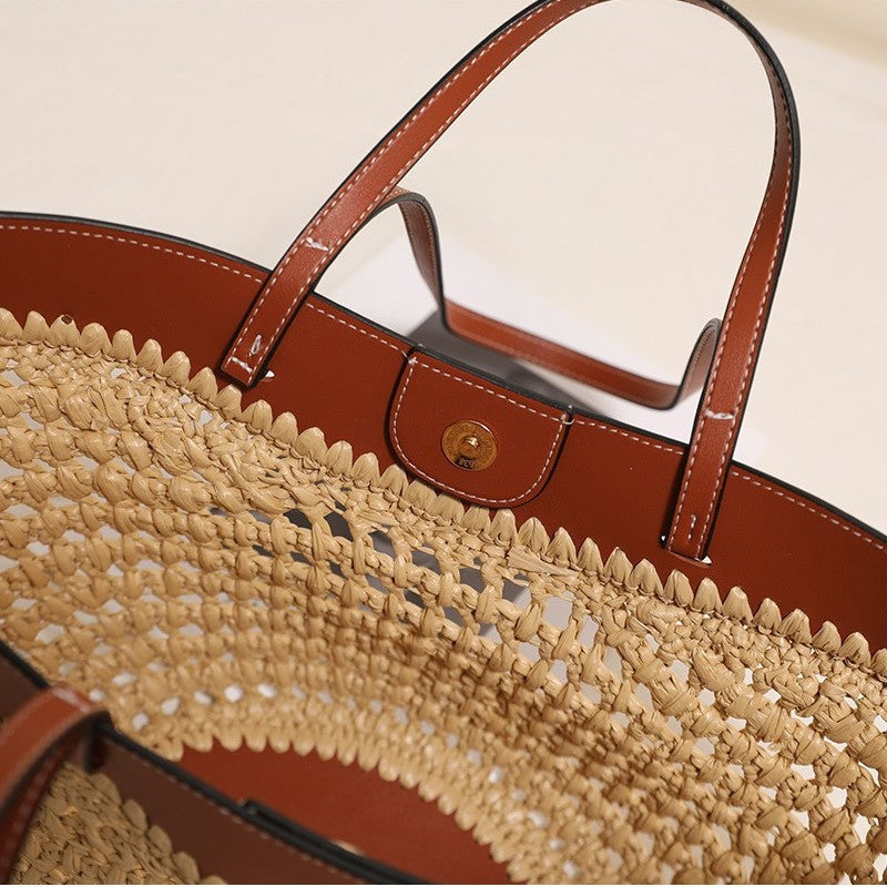 Large Capacity Hollow Straw Vegetable Basket Beach Bag