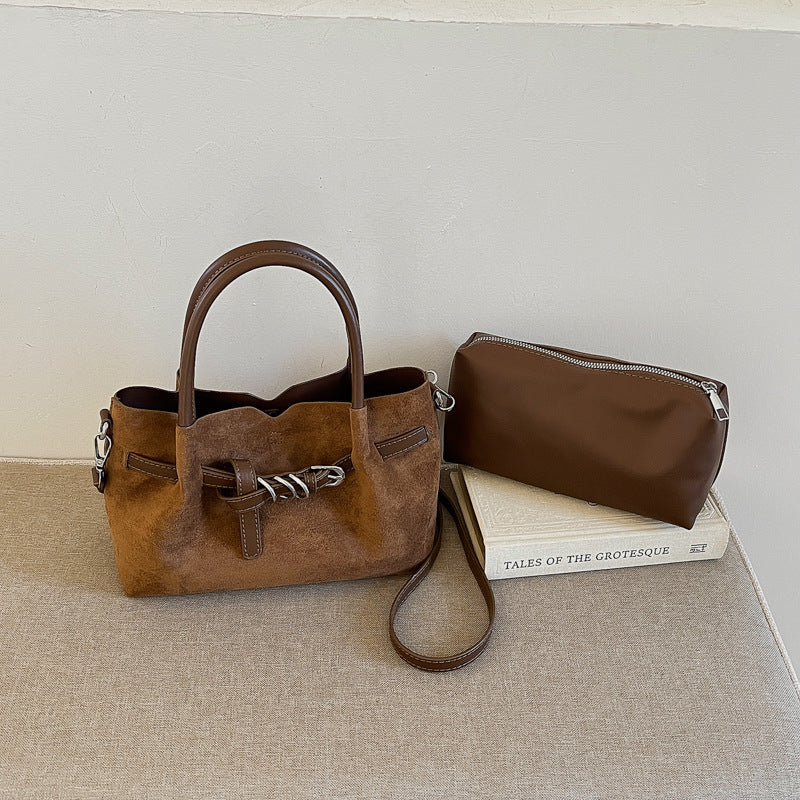 Elegant Suede Mini Handbag with Buckle Detail