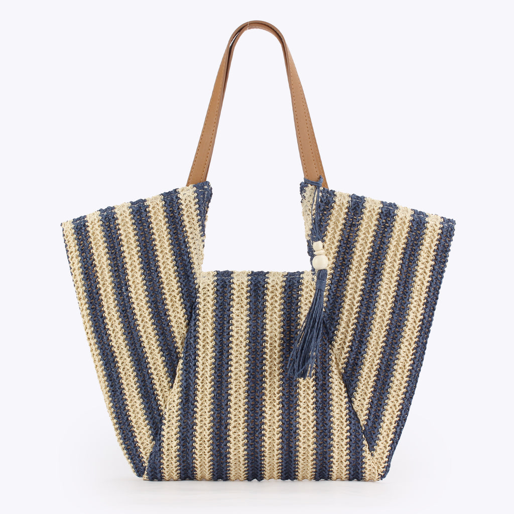 Striped Paper Straw Oversized Resort Shoulder Tote Bag