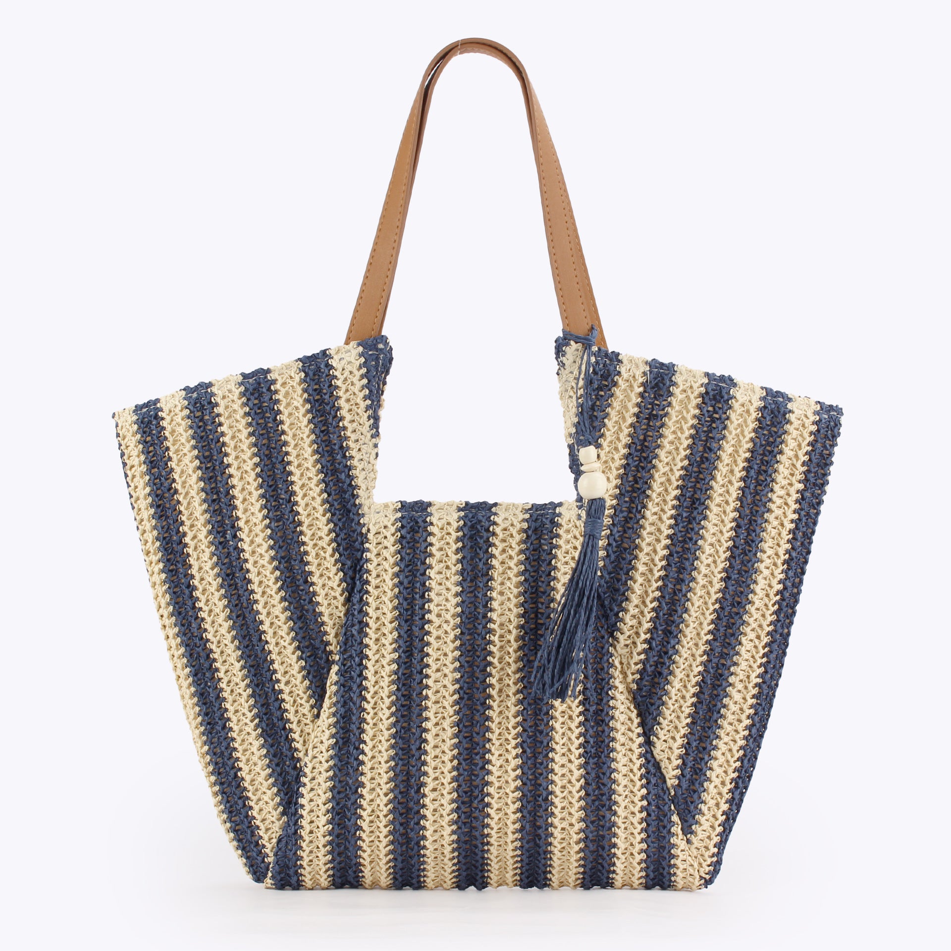 Striped Paper Straw Oversized Resort Shoulder Tote Bag