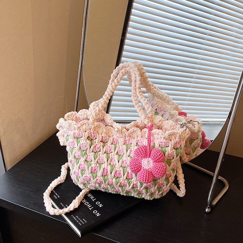Fresh Tulip Phone 2026 New Yarn Crochet Soft Sunflower Crossbody Bag