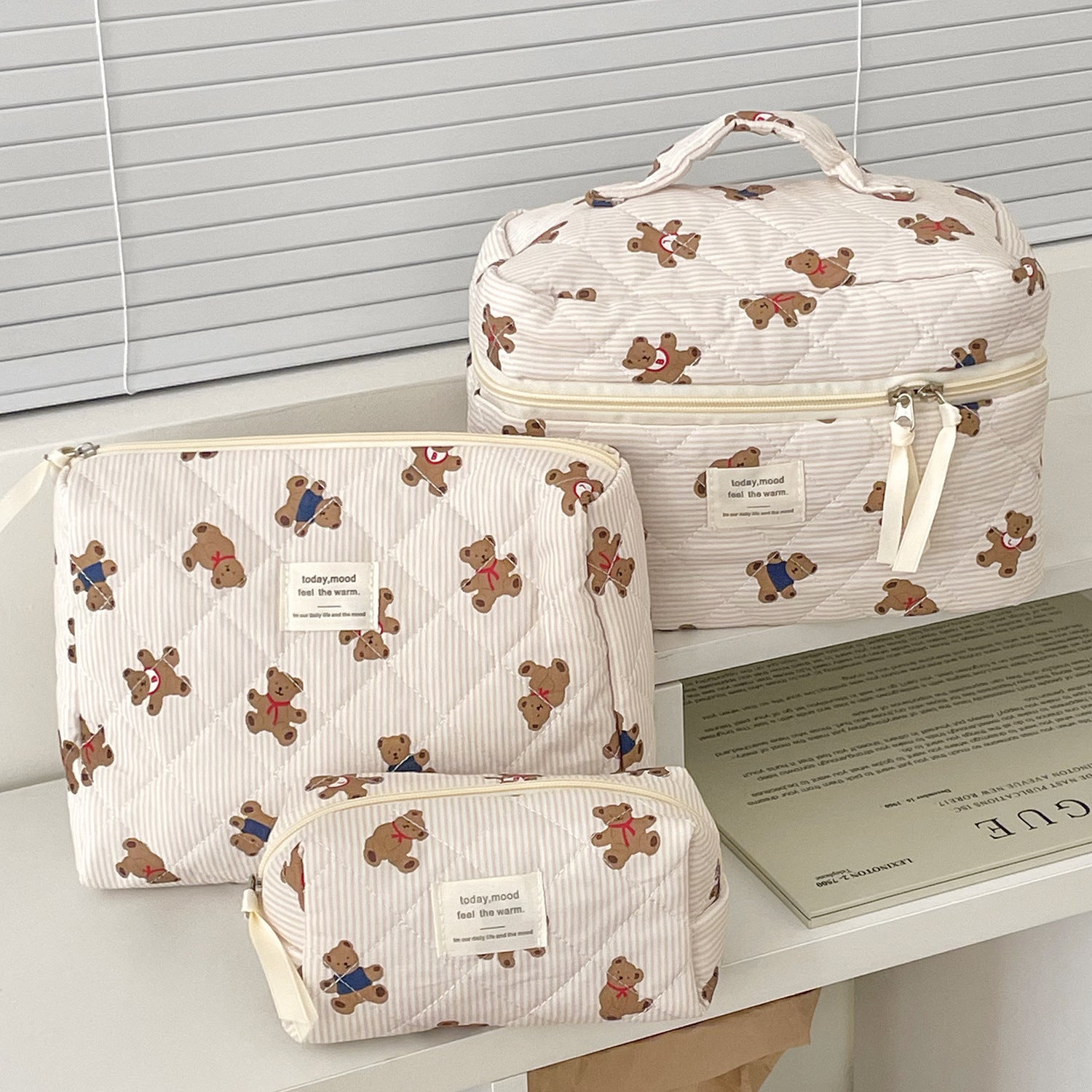 Multi-Pattern Palace Quilted Cosmetic Clutch and Octagonal Set