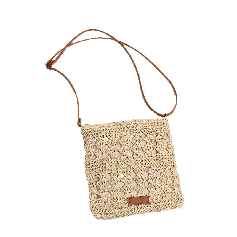 Hollow Crossbody Straw Vertical Woven Beach Bag