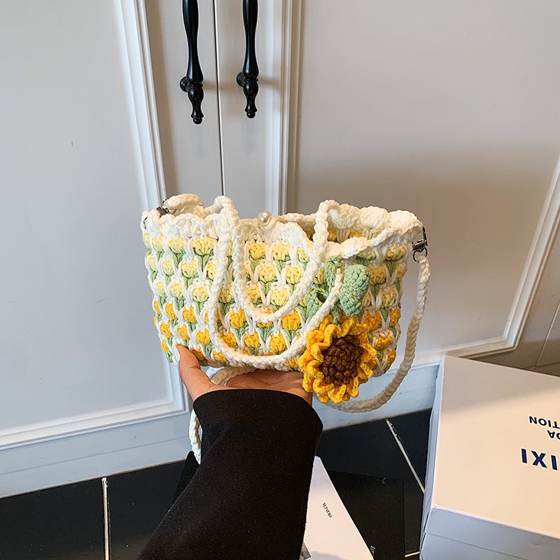 Fresh Tulip Phone 2026 New Yarn Crochet Soft Sunflower Crossbody Bag