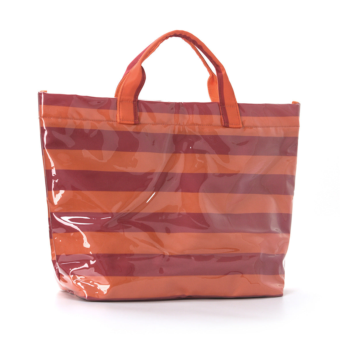 Glossy PVC Striped Waterproof Large Capacity Tote Bag