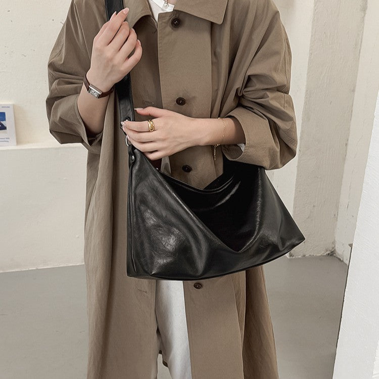 Slouchy PU Leather Hobo Bag with Statement Strap