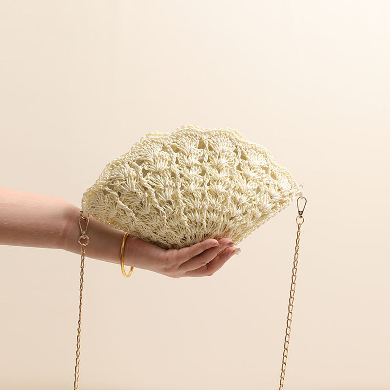 Fairy Shell Crossbody Hollow Fan Straw Beach Bag