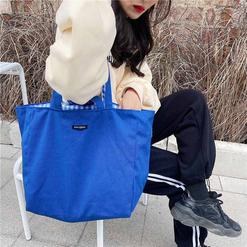 2026 Women Casual Simple Plaid Reversible Tote Bag