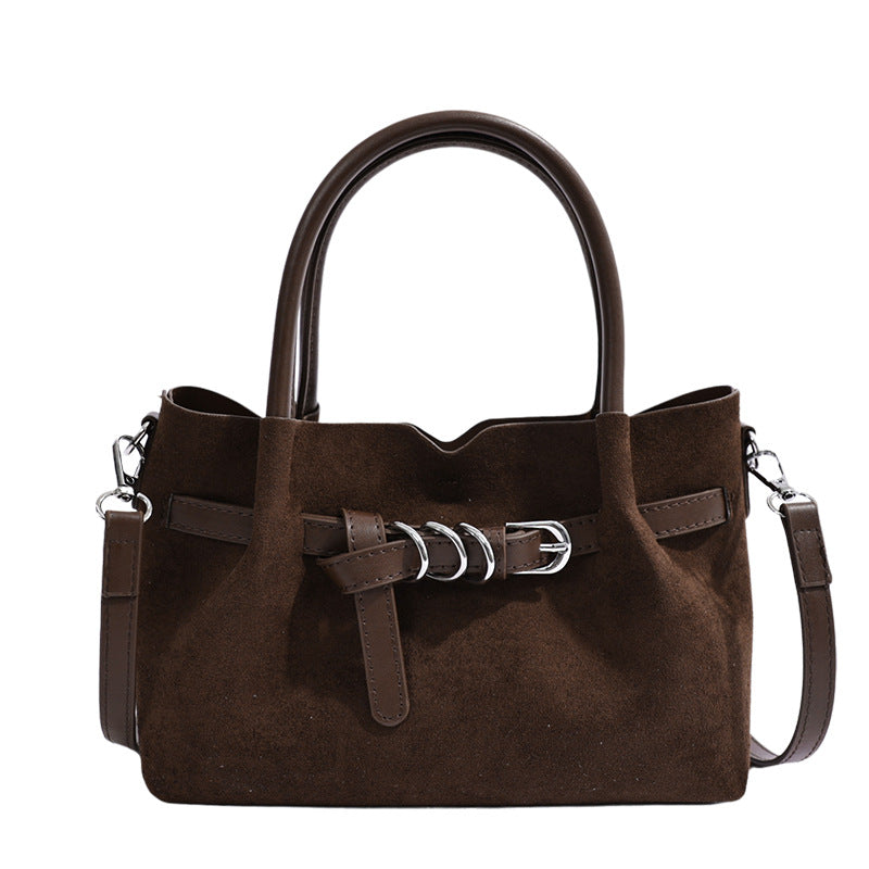 Elegant Suede Mini Handbag with Buckle Detail