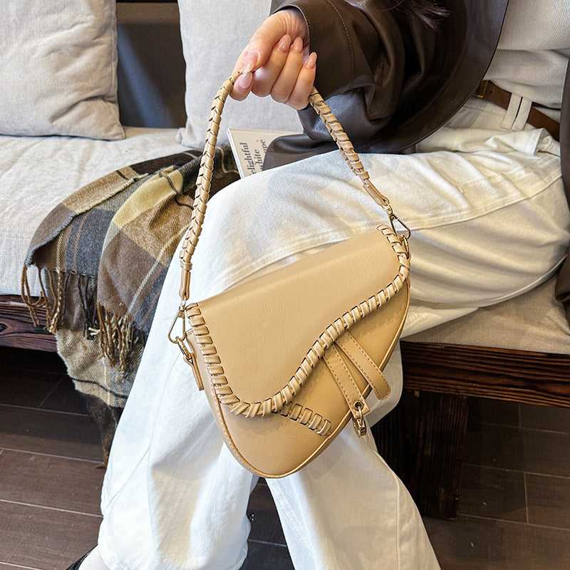 Chic Whipstitch Saddle Shoulder Bag with Detachable Strap