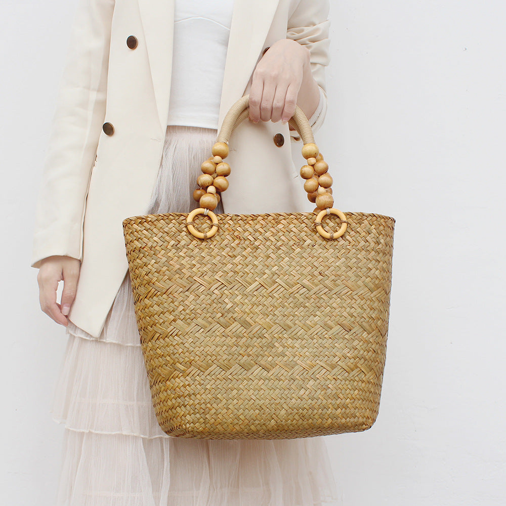 Large Capacity Seagrass Woven Commuter Tote Bag