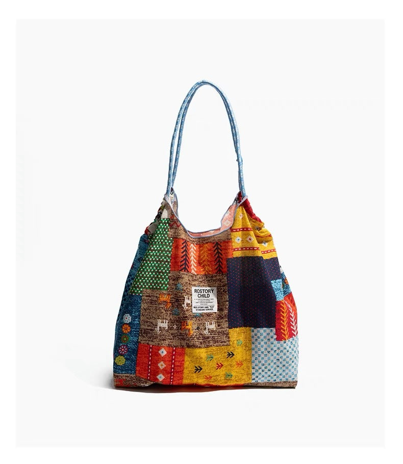 Bohemian Retro Collage Double-Sided Canvas Bag For Women