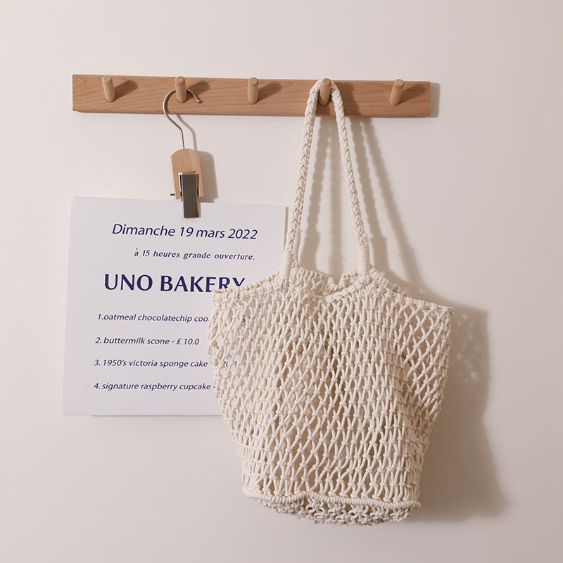 Women Simple Cotton Woven Large Mesh Shoulder Handmade Beach Bag