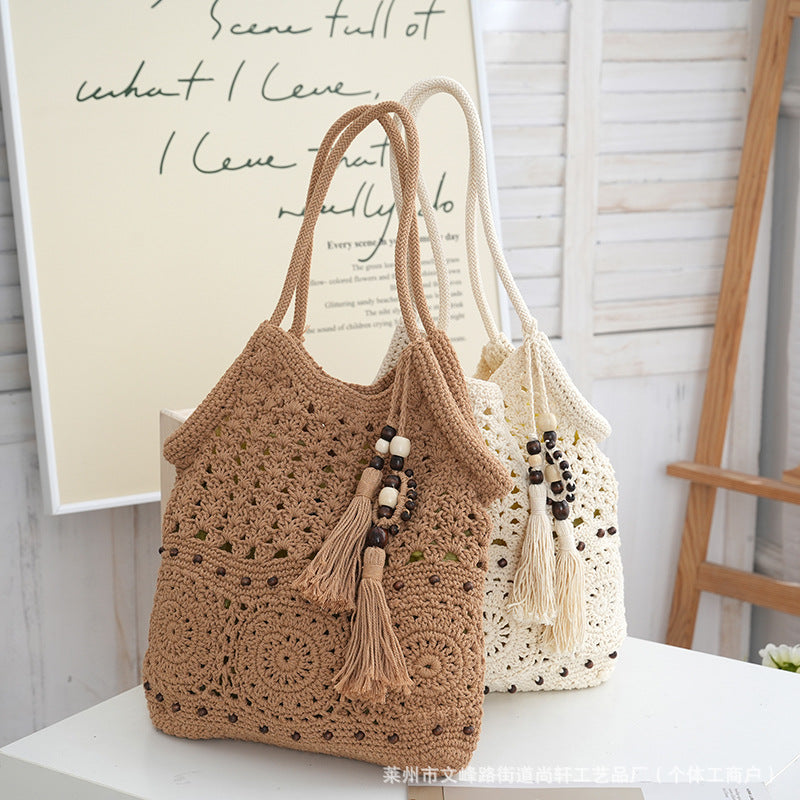 Crochet Cotton Woven Tassel Large Capacity Casual Armpit Commuter Bag
