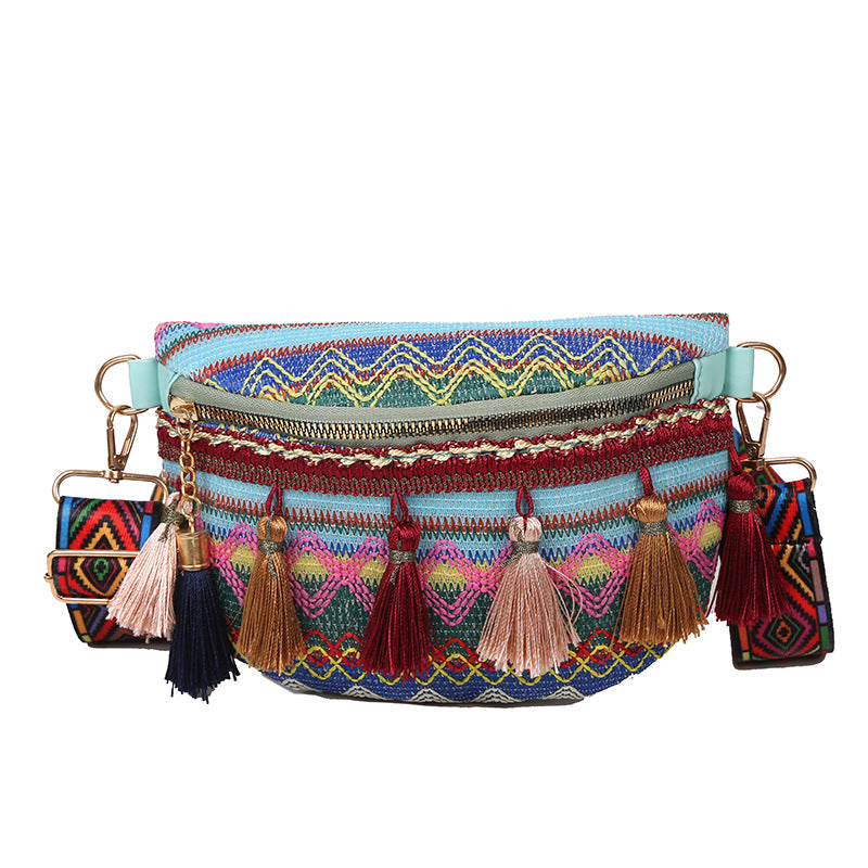 Women's Tassel Braided Small Crossbody Chest Bag