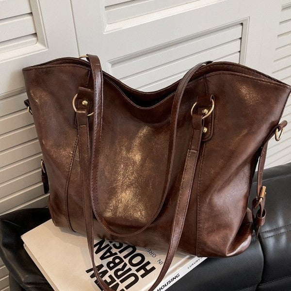 Vintage PU Leather Large Capacity Shoulder Handbag Tote Bag