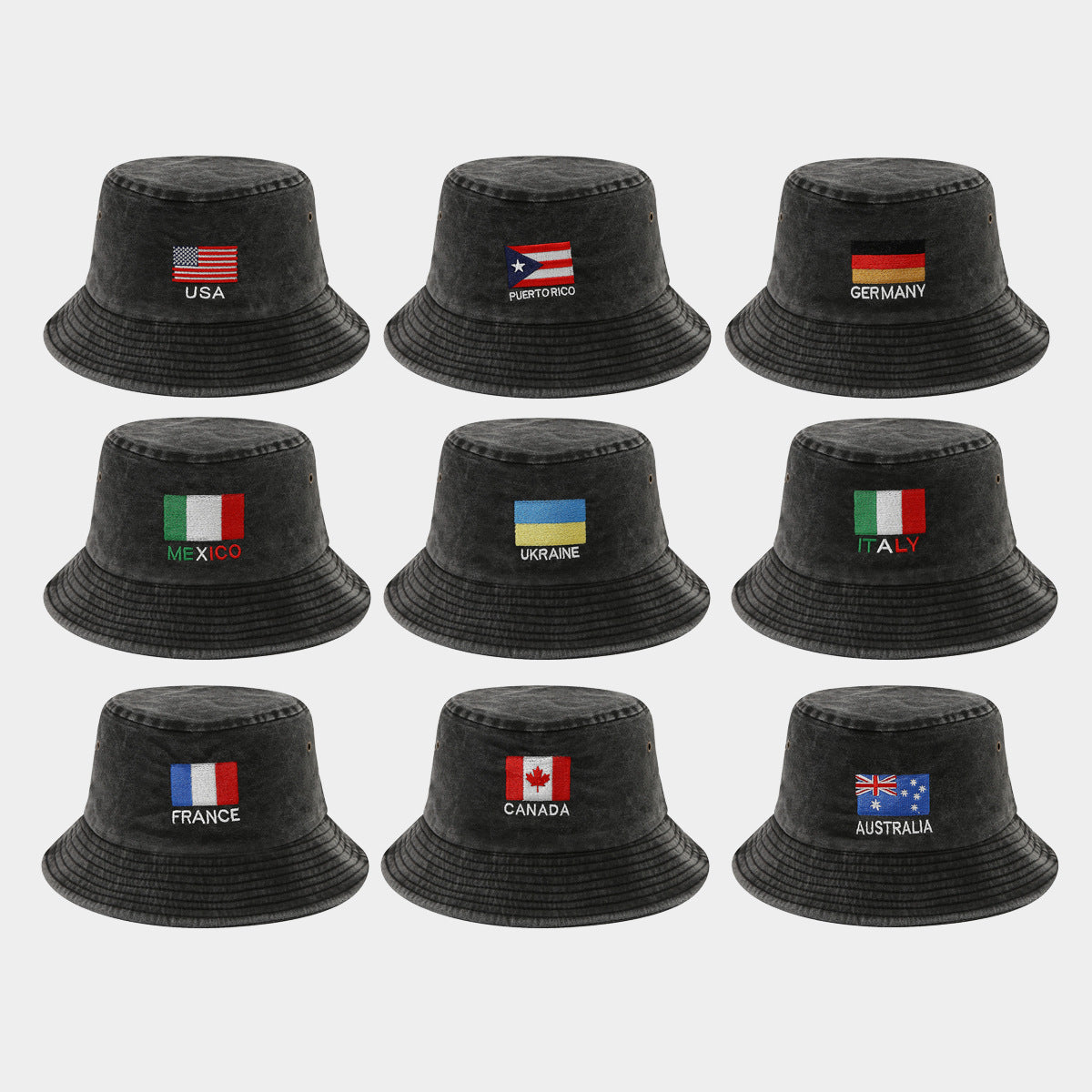 Washed Foldable World Flag Fisherman Hat