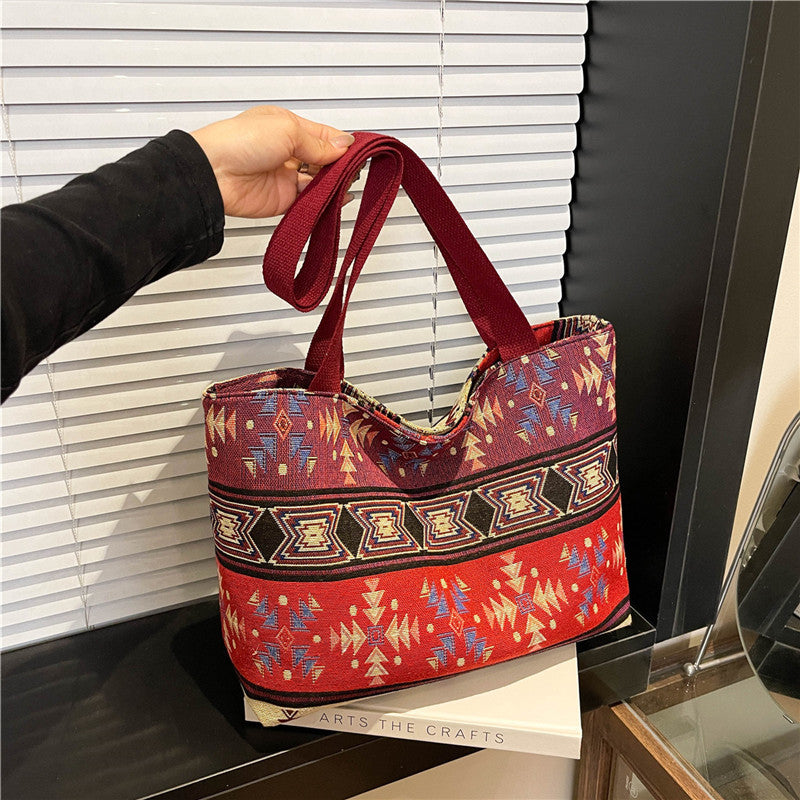 Ethnic Large-Capacity Canvas Commuting Tote Bag