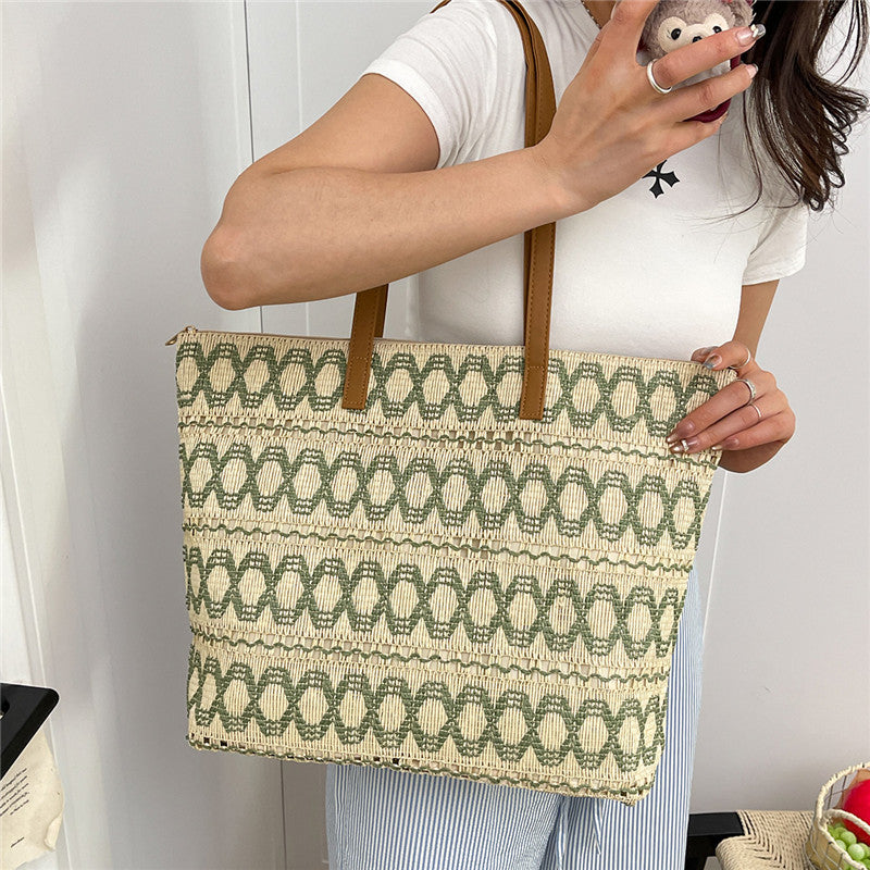 Women Trendy Woven Shoulder Large Tote Beach 2026 New Commute Straw Bag