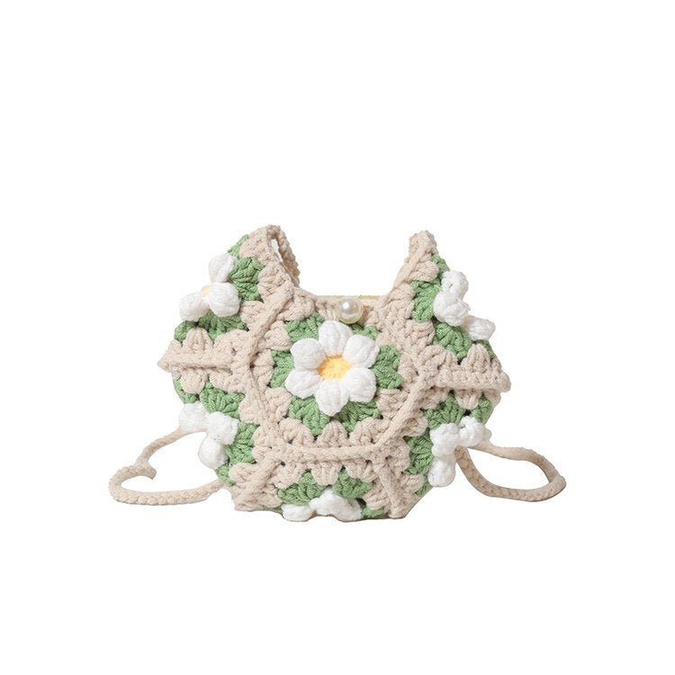 Women Hand Crocheted Granny Square Floral Shoulder Crossbody Bag