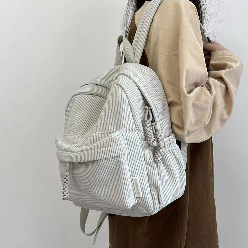 Women Corduroy  Japanese Style Casual Minimalist Small Backpack