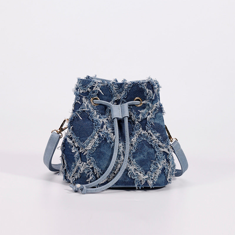 Women Tie-Dye Denim Bucket Bag, Niche Versatile Crossbody Bag