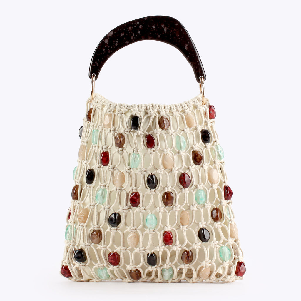 Boho Multicolor Handwoven Beaded Top-Handle Bag