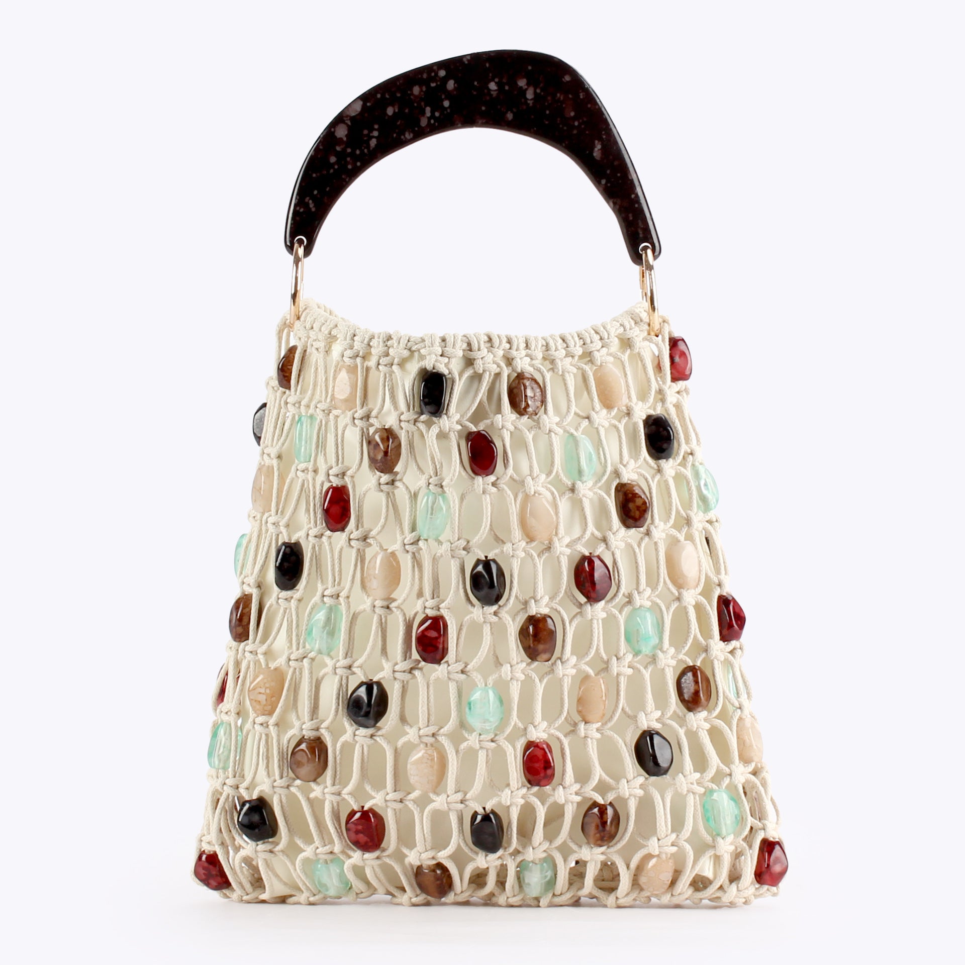 Boho Multicolor Handwoven Beaded Top-Handle Bag