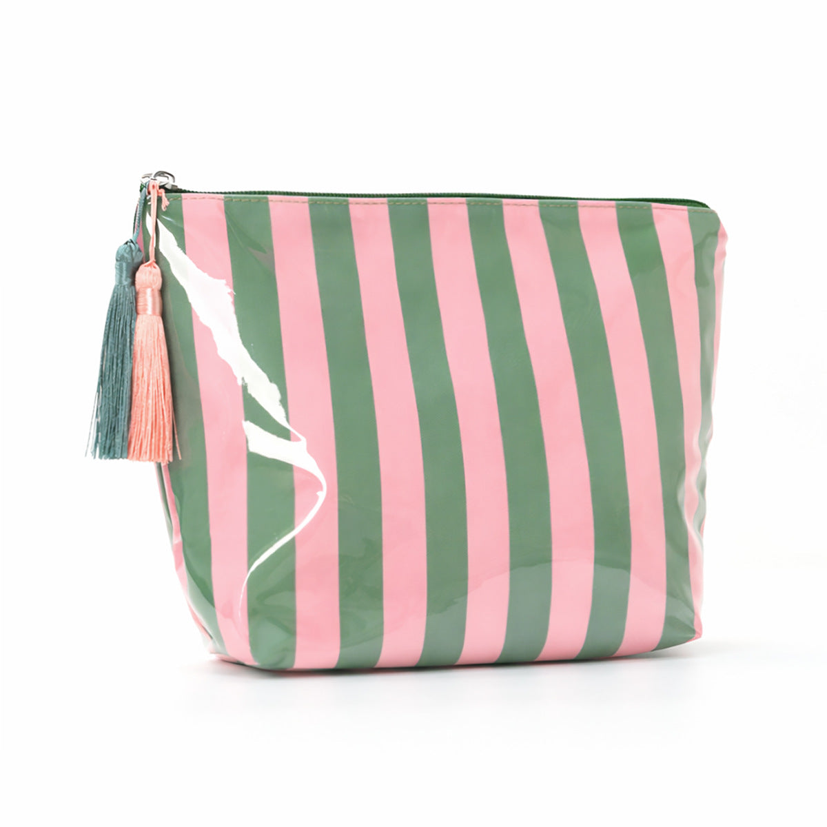 Glossy PVC Striped Waterproof Cosmetic Bag