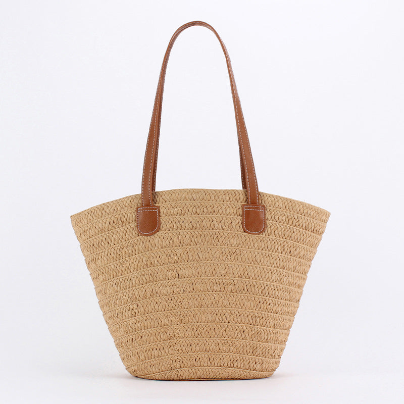 Women Forest Style Paper Rope Woven Large Capacity Beach Shoulder Bag