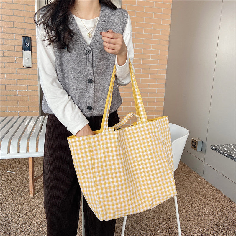 2026 Women Casual Simple Plaid Reversible Tote Bag