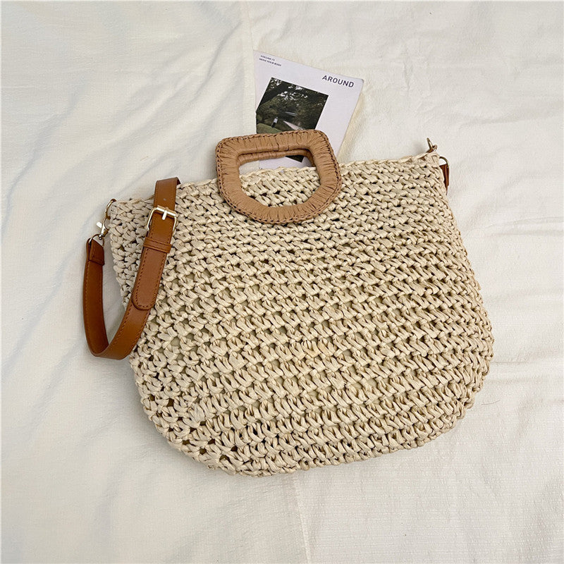 Women Beach Straw Casual Woven Handheld Bucket Large Shoulder Crossbody Bag