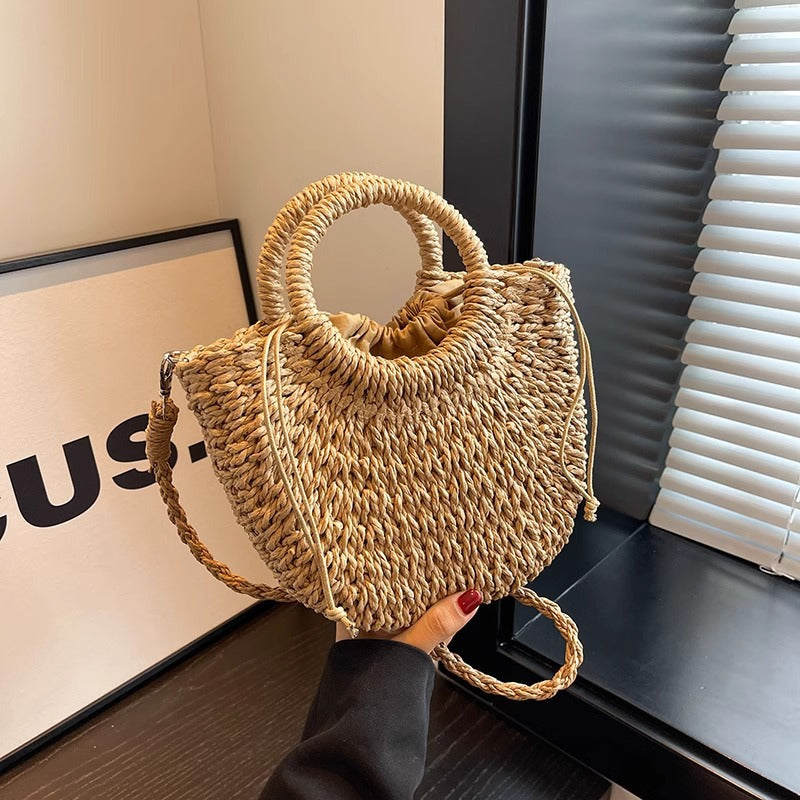 Women Large Capacity Straw Woven Bag, Holiday Beach Crossbody Shoulder Bag