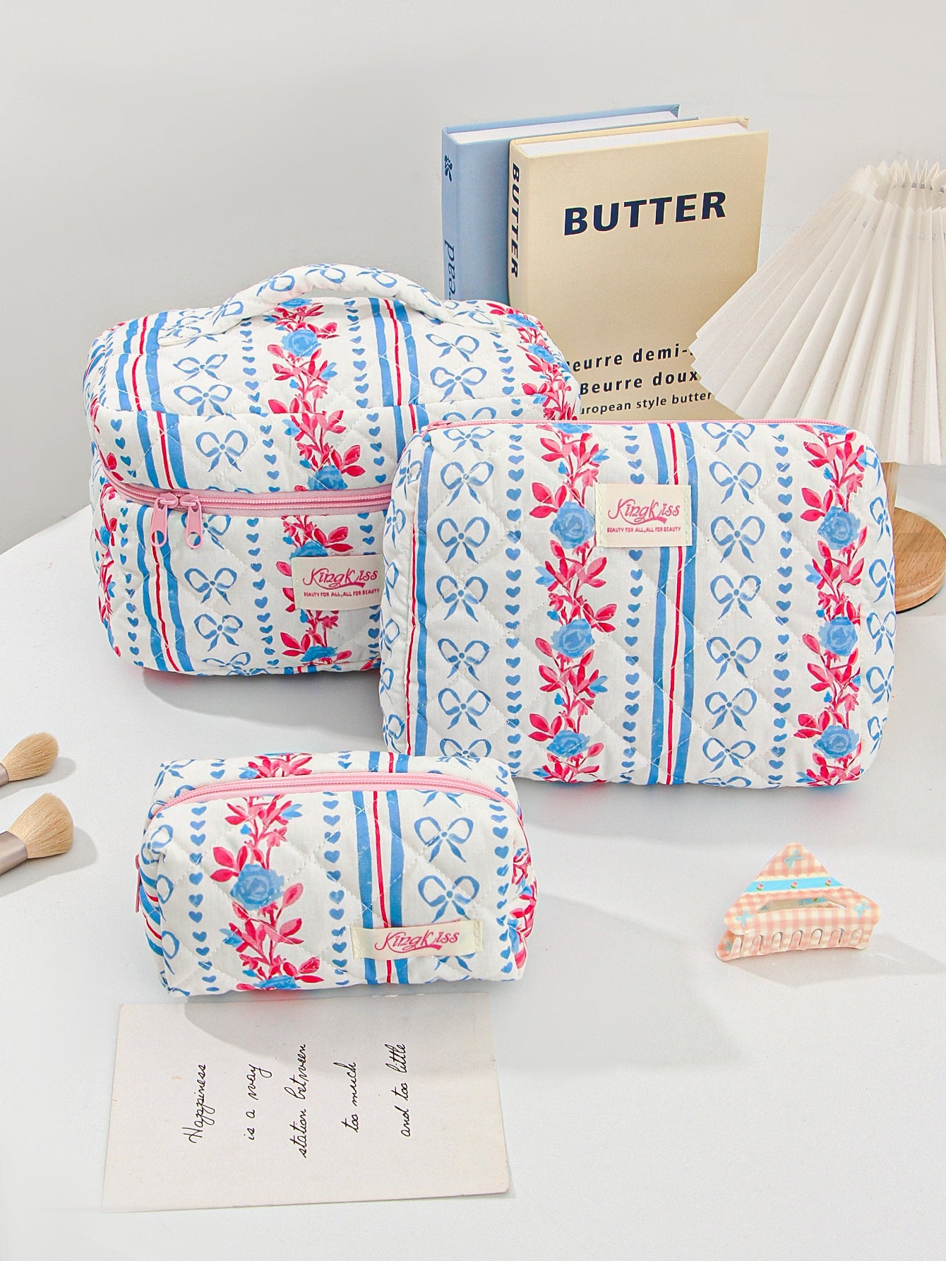 Canvas Striped Octagonal Large-Capacity Toiletry Bag