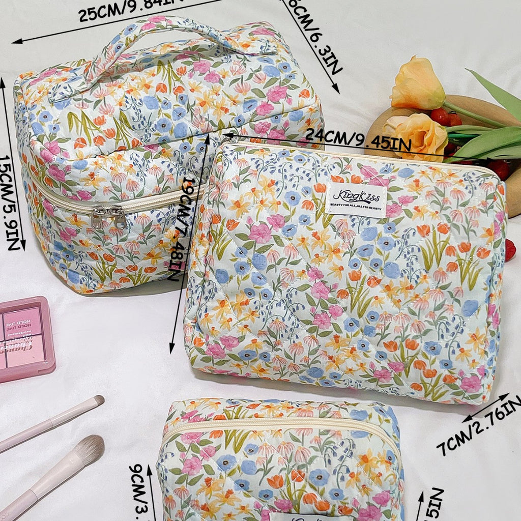 Cotton Floral Quilted Toiletry Bag