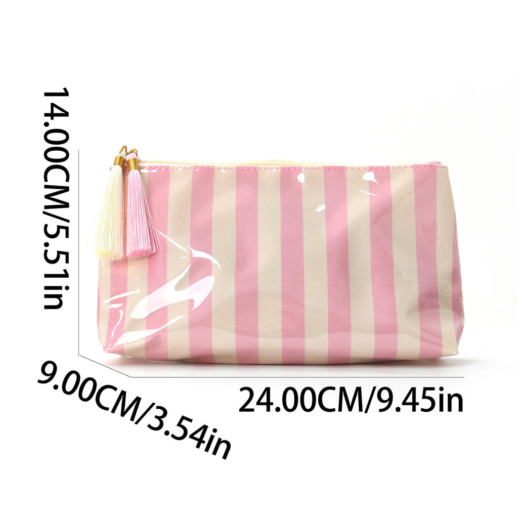 Glossy Striped PVC Tassel Travel Cosmetic Bag