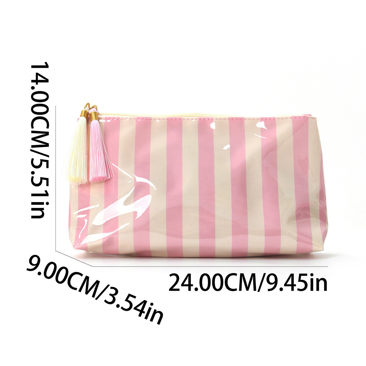 Glossy Striped PVC Tassel Travel Cosmetic Bag
