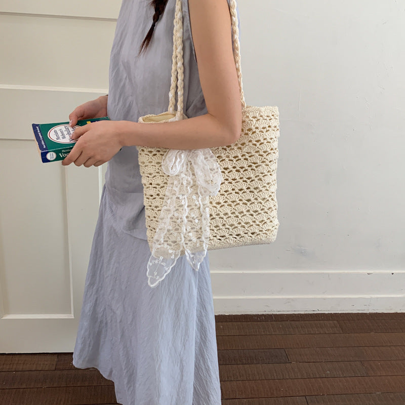 Women Handmade Woven 2026 New Large Beach Cotton Crochet Shoulder Tote Bag