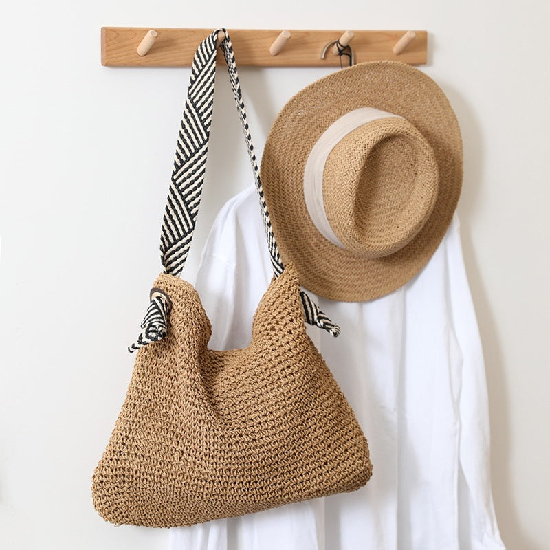 Women Korean Striped Straw 2026 New Solid Shoulder Vacation Bag