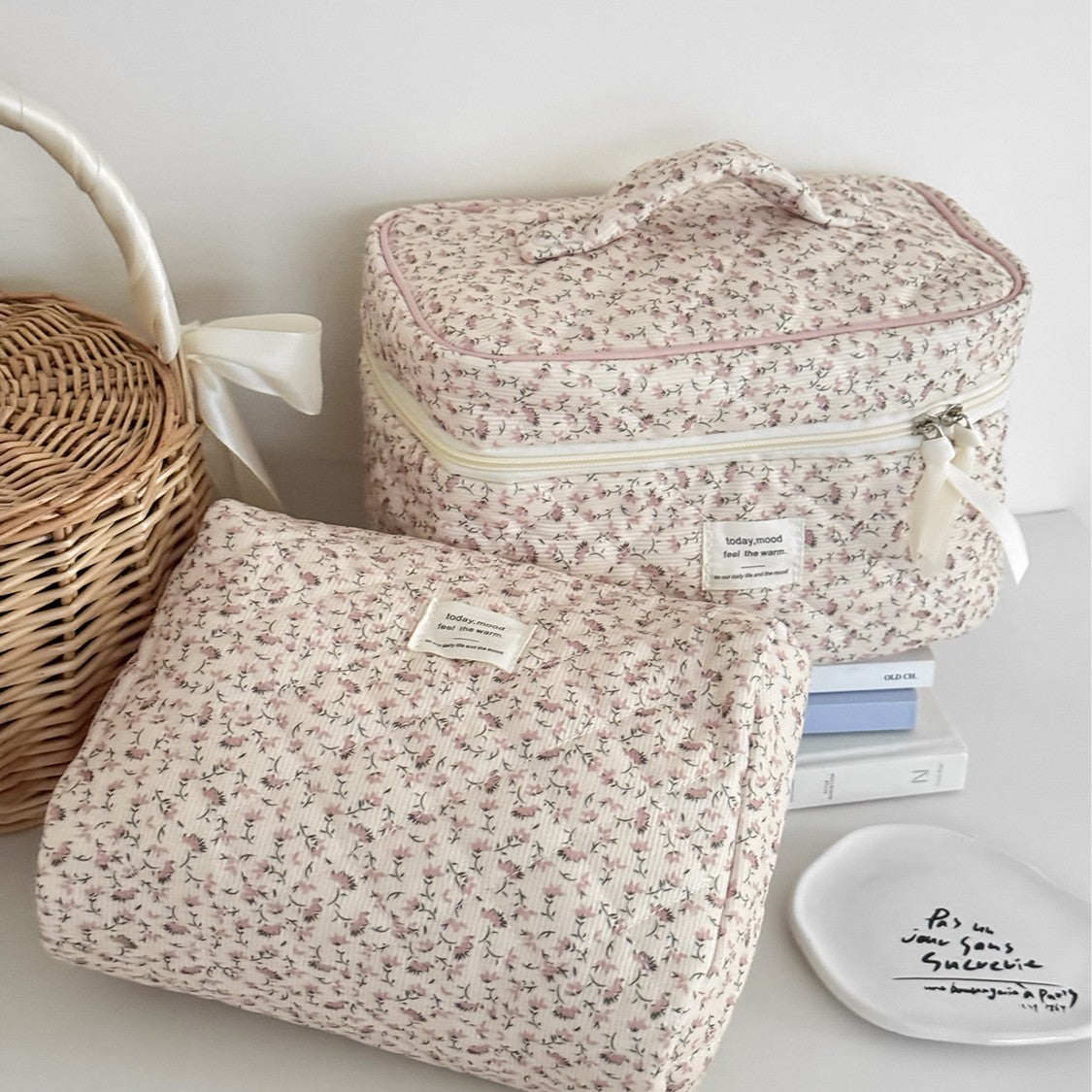 Corduroy All-Over Floral Cosmetic Bag