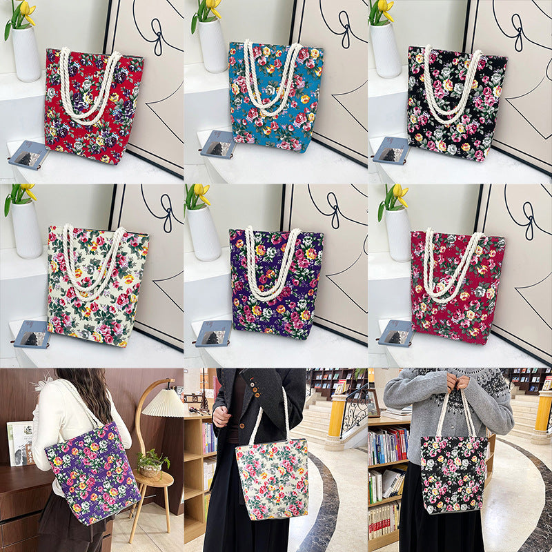 Ethnic Floral Printed Canvas Tote Bag