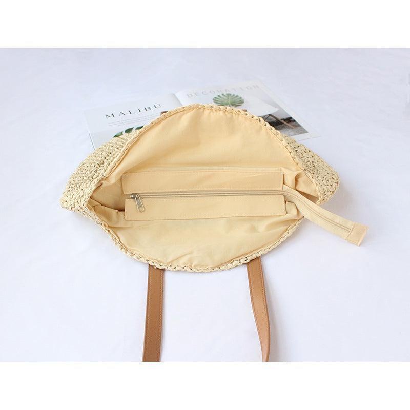 Women Color-Block Shoulder Handmade Woven Straw Beach Bag