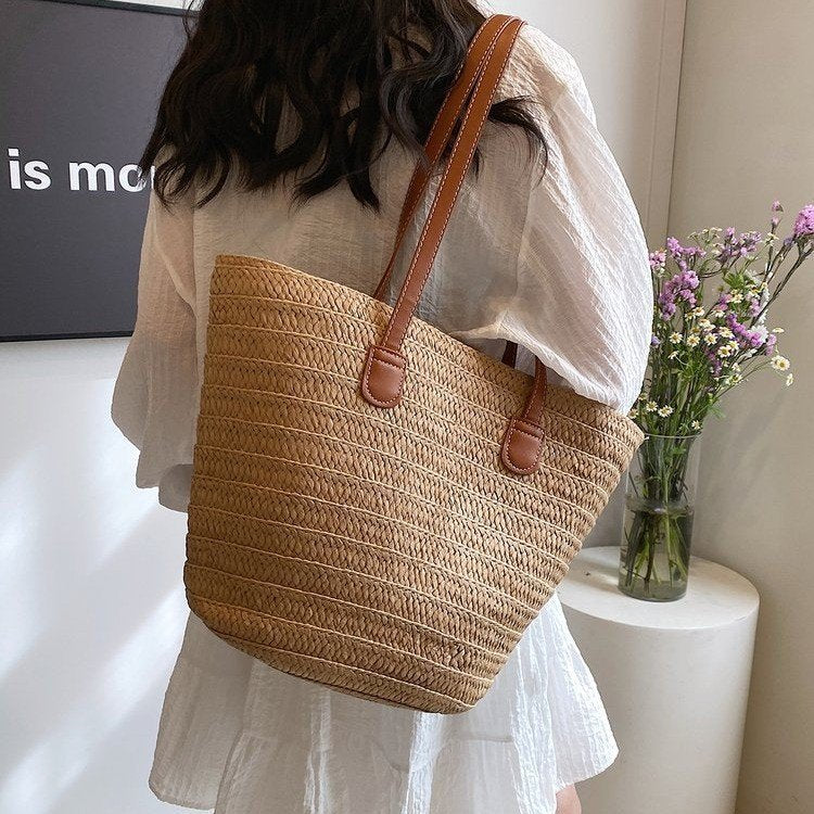 Women New Versatile Minimalist Straw Large Paper Rope Vintage Beach Bag