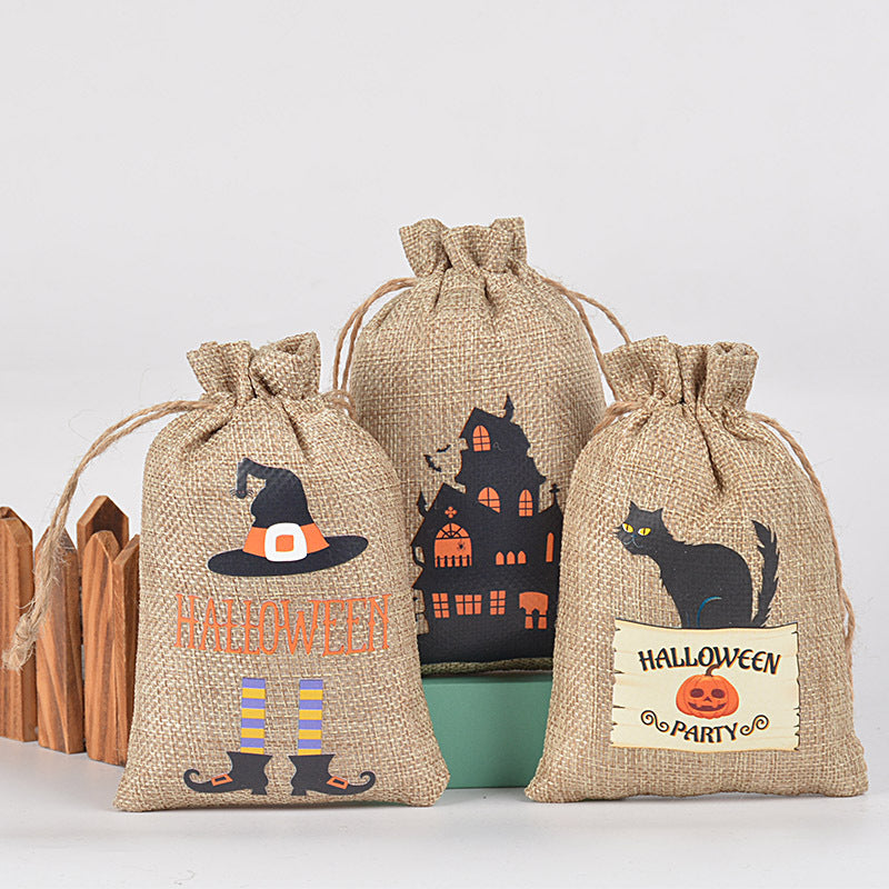 Customizable Halloween Burlap Drawstring Gift Bags