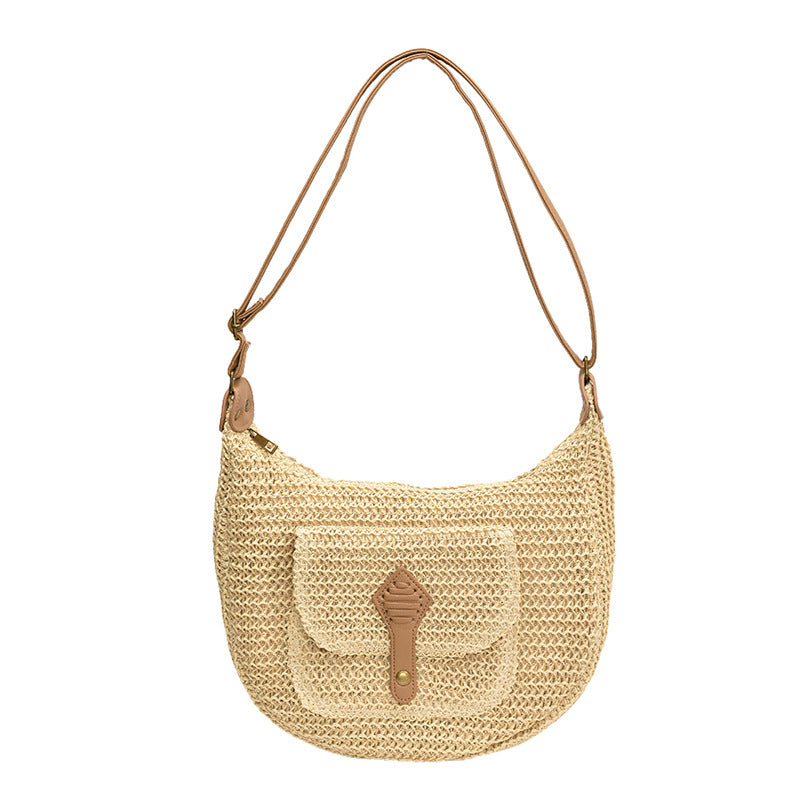 Women Casual Vacation Straw 2026 Summer New Versatile Shoulder Underarm Saddle Large Beach Bag