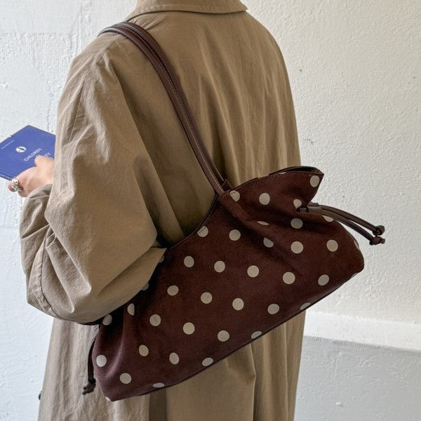 Vintage Polka Dot Suede-Look Shoulder Bag