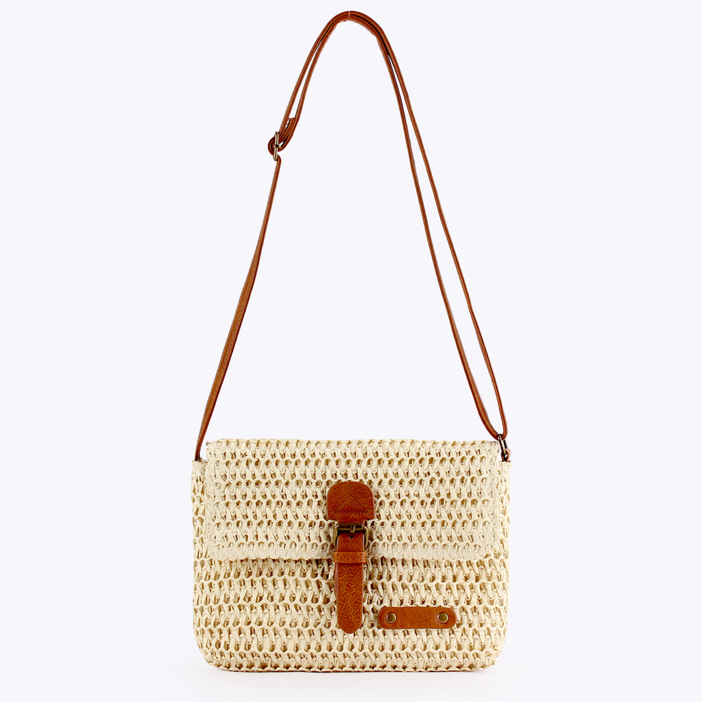 Boho Woven Paper Straw Adjustable Flap Shoulde Crossbody Bag