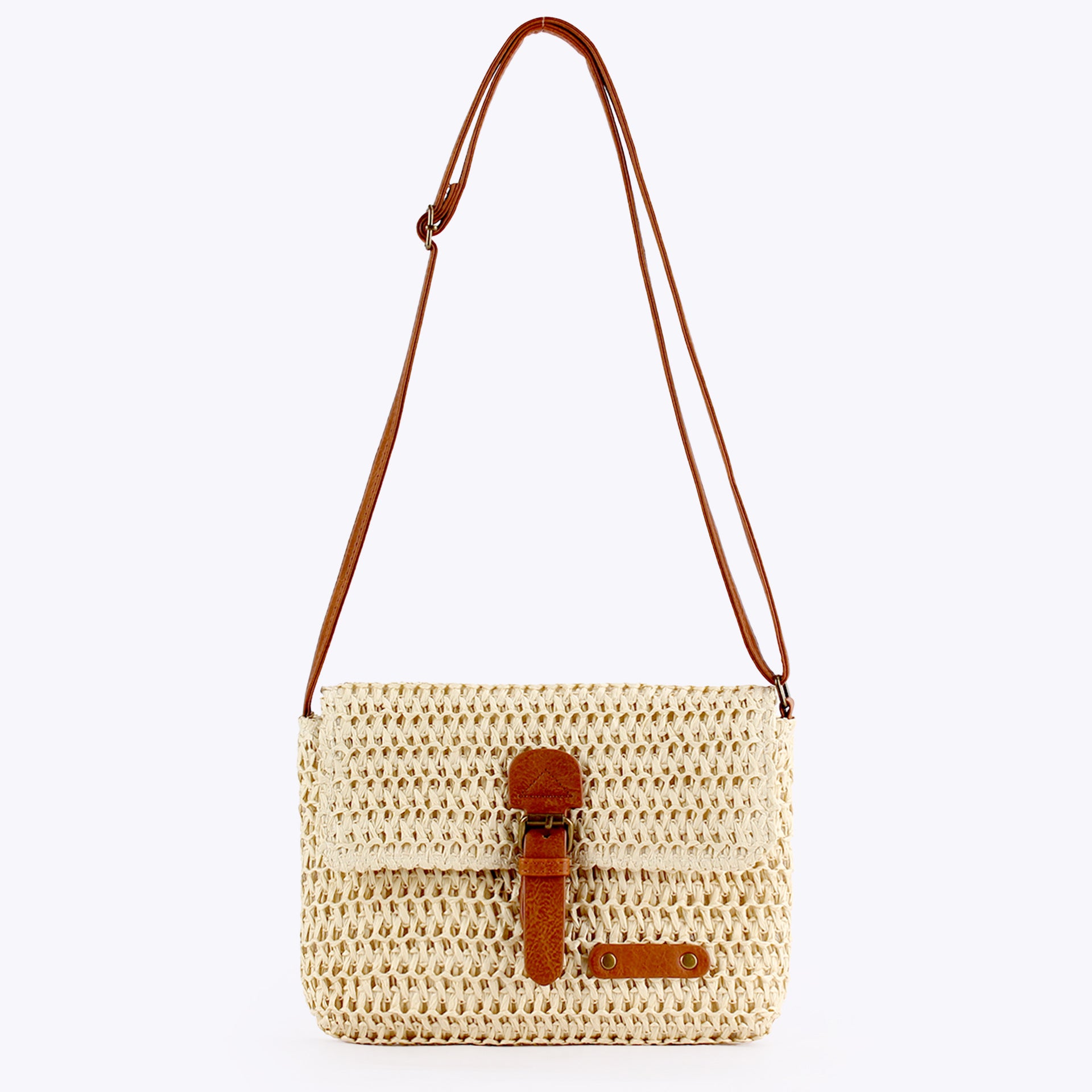 Boho Woven Paper Straw Adjustable Flap Shoulde Crossbody Bag