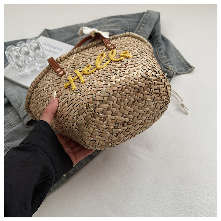 Women Straw Beach Summer Woven Shoulder Underarm Basket Tote Bag