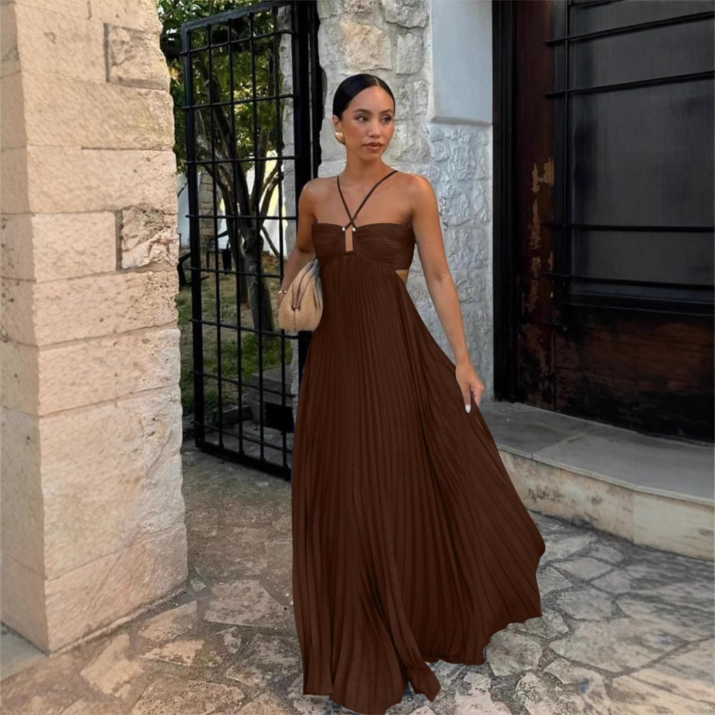 Solid Color Tube Top Pleated Sleeveless Suspender Dress